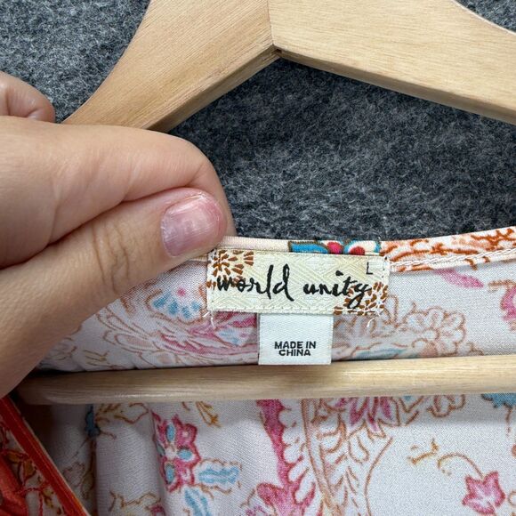 World Unity Dress Women L Large Beige Paisley Sheath Midi V-Neck Sleeveless - Picture 3 of 7